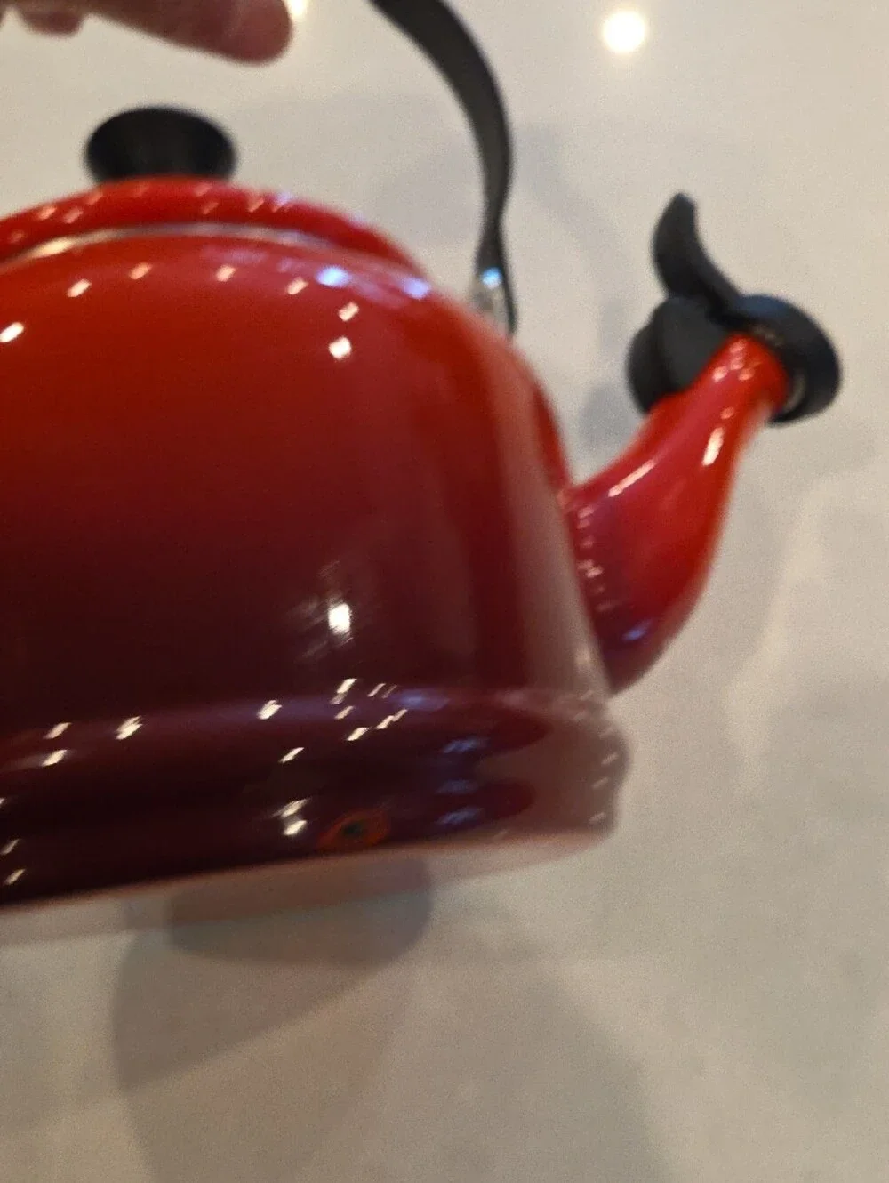 Le Creuset Red Whistling Tea Kettle with Black Handle